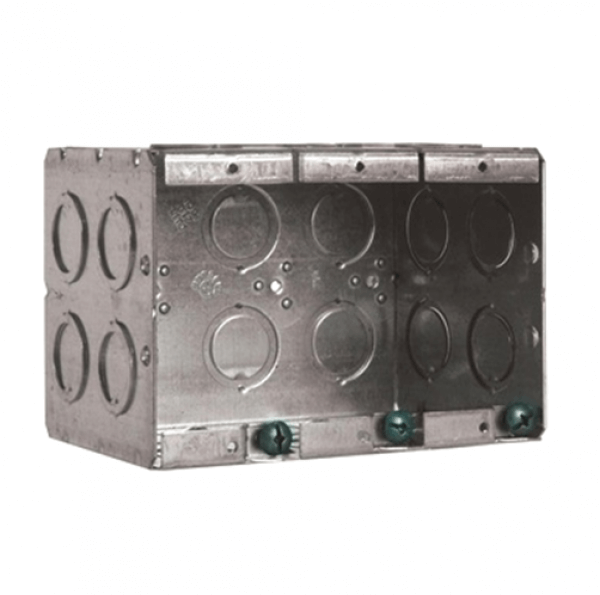 A photo of a , by MBD-3K 3 gang masonry box that is 3-1/2" deep 63CU.IN. with concentric knockouts - Ortech eCommerce - Maple Electric Supply 