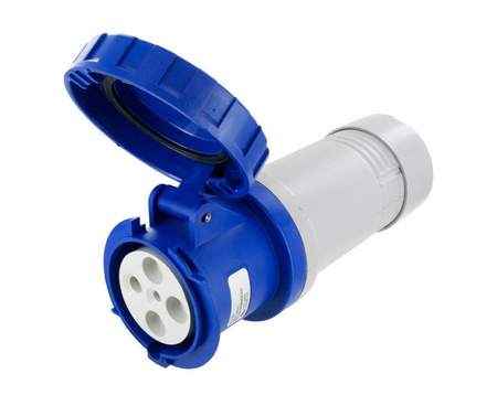 FEMALE CONNECTOR: 60A, 250v, 3 Pole, 4 Wire, Pin and Sleeve, Non-Metallic, Watertight (IP67), Blue, Pin & Sleeve, Techspan - Maple Electric Supply 