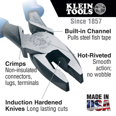 Lineman's Pliers, Fish Tape Pull/Crimping, 9-Inch - J2000-9NECRTP