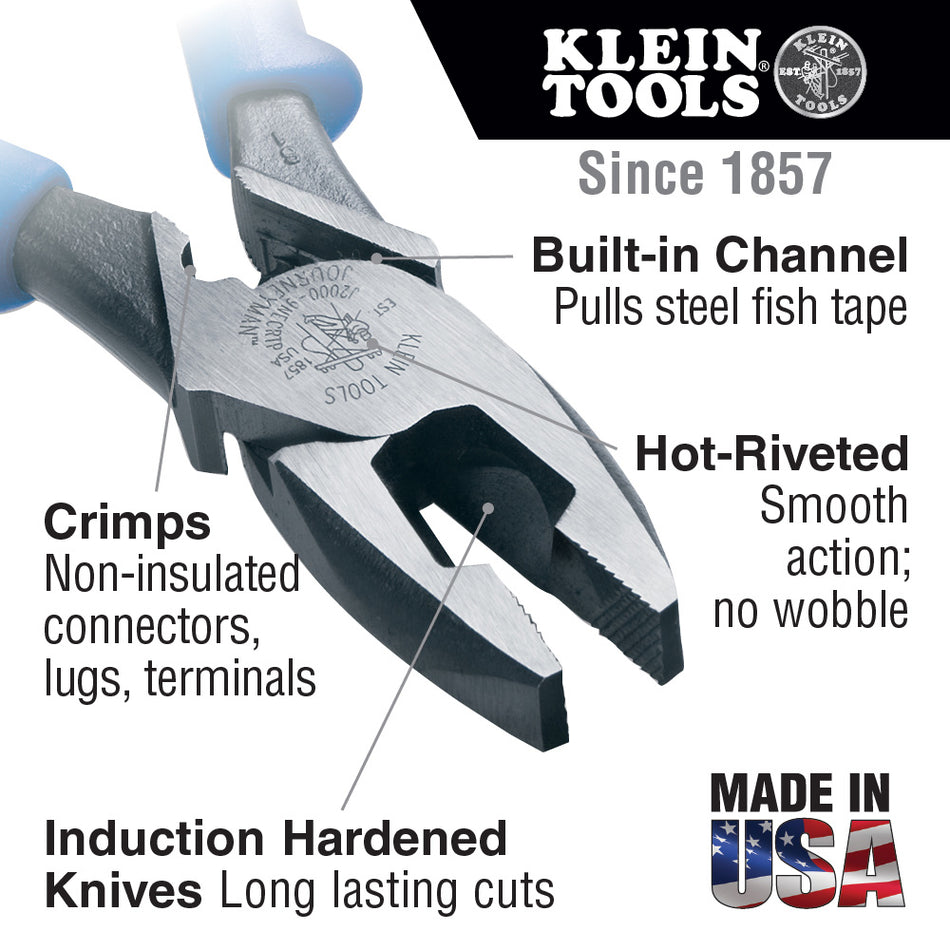 Lineman's Pliers, Fish Tape Pull/Crimping, 9-Inch - J2000-9NECRTP
