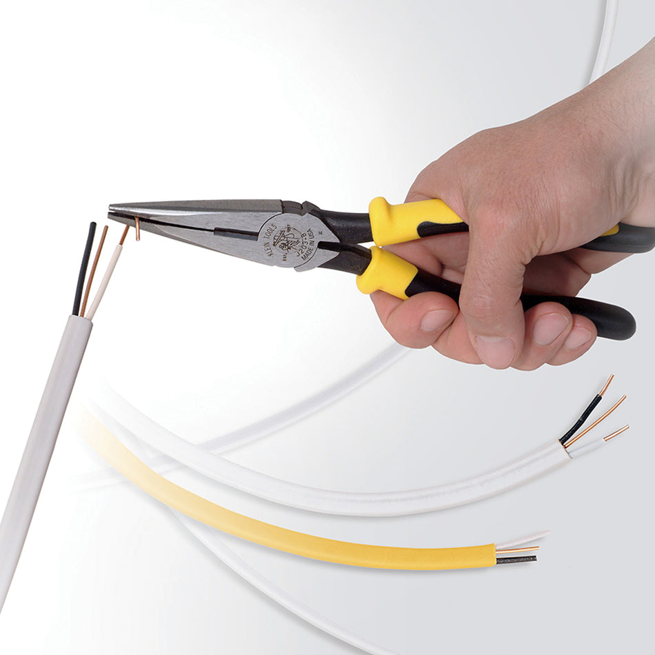Klein Tools J203-8 8" Long Nose Pliers Side Cutting - in use