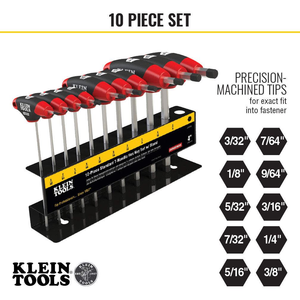 SAE T-Handle Hex Key Set, Stand, 4-Inch, 10-Piece