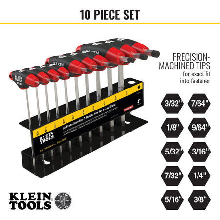 SAE T-Handle Hex Key Set, Stand, 4-Inch, 10-Piece