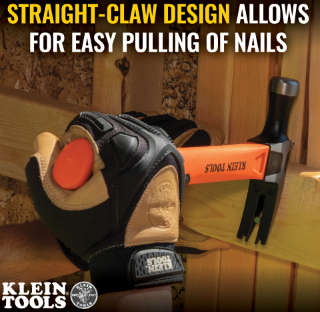 Straight-Claw Hammer, 16-Ounce, 13-Inch, Straight-Claw Hammers, Klein Tools - Maple Electric Supply 