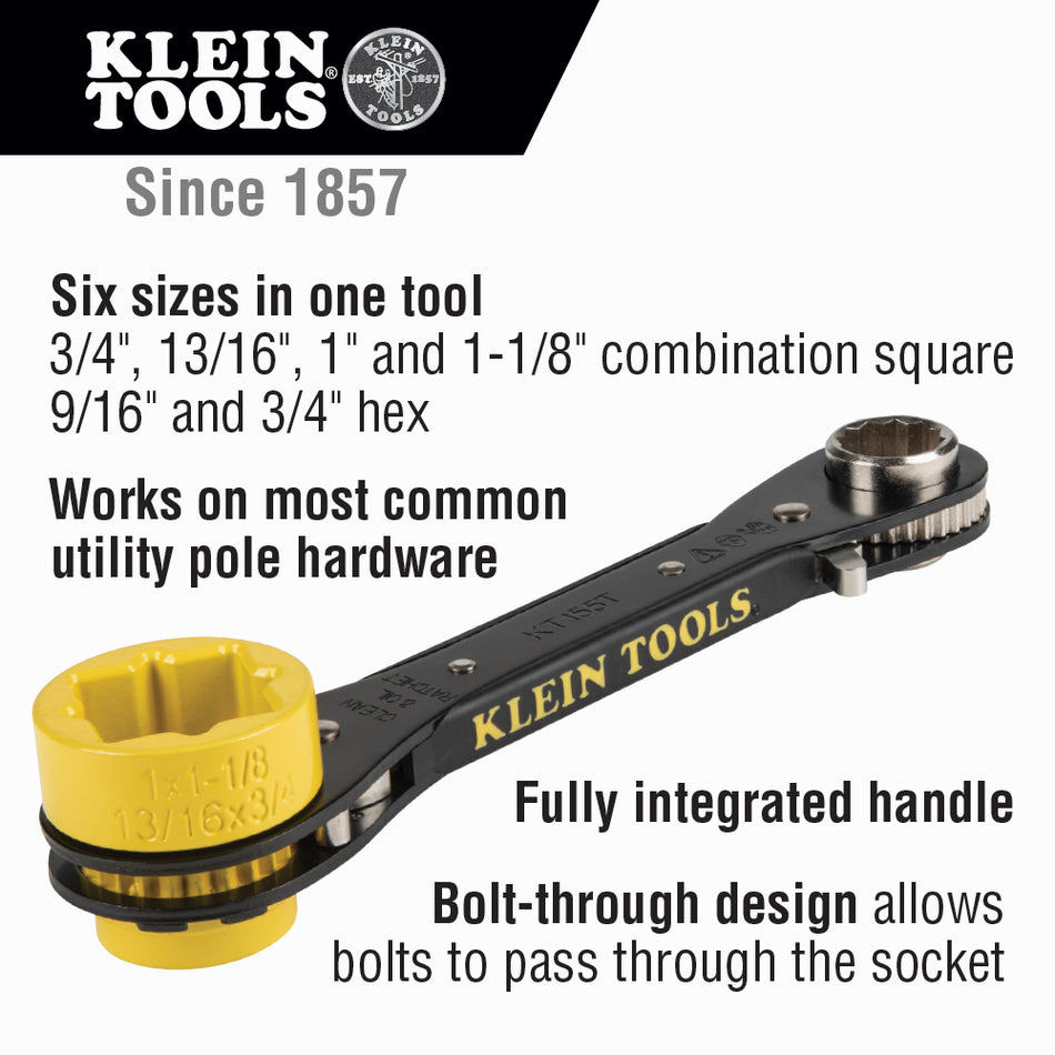 Klein Tools KT155T 5-in-1 Lineman's Ratcheting Wrench - feature detail