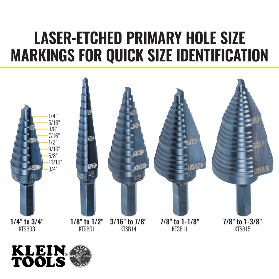 Klein Tools KTSB03 Step Drill Bit Double Fluted #3, 1/4 to 3/4-Inch - additional view