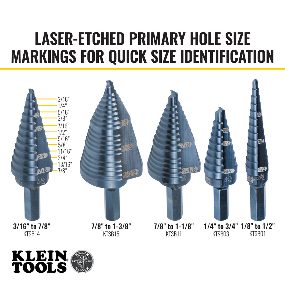 Klein Tools KTSB14 Step Drill Bit #14 Double-Fluted, 3/16 to 7/8-Inch - additional view
