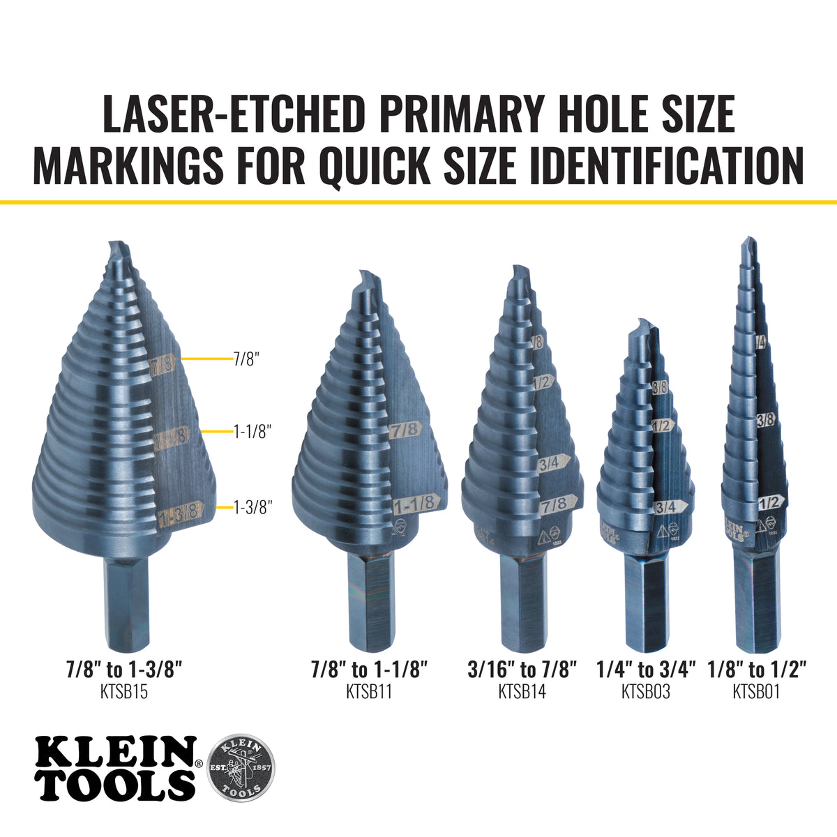 Klein Tools KTSB15 Step Drill Bit #15 Double Fluted 7/8 to 1-3/8-Inch - additional view