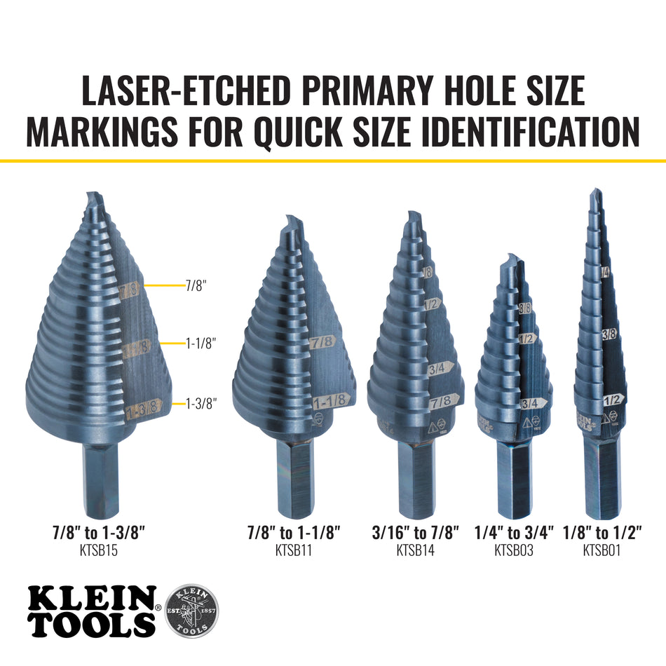 Klein Tools KTSB15 Step Drill Bit #15 Double Fluted 7/8 to 1-3/8-Inch - additional view