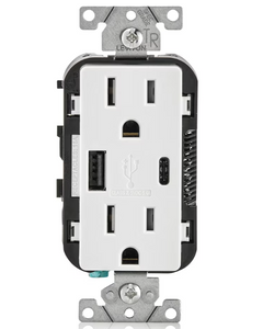 5.1A USB Type A/Type-C Wall Outlet Charger with 15A Tamper-Resistant Outlet - Maple Electric Supply 