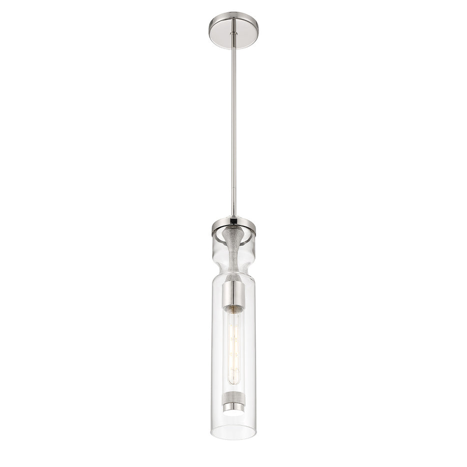 Eurofase Mistero 21" Pendant, Satin Nickel with Clear Glass, front view