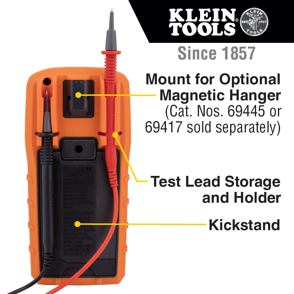 A photo of a , by MM720 - Digital Multimeter, TRMS Auto-Ranging, 1000V, Temp, Low Impedance - Klein Tools eCommerce - Maple Electric Supply in Canada
