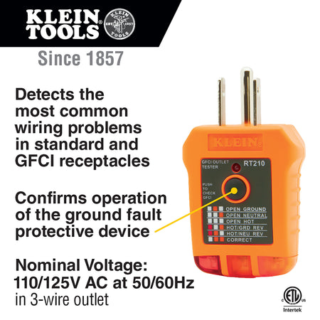Klein Tools RT210 RT210 - Klein Tools GFCI Receptacle Tester - feature detail