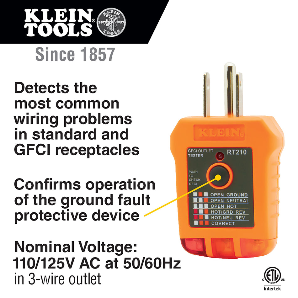 Klein Tools RT210 RT210 - Klein Tools GFCI Receptacle Tester - feature detail