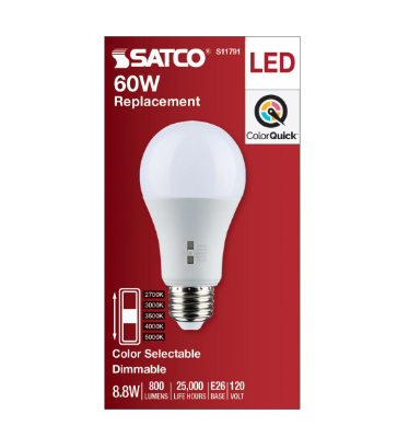 Satco 8.8A19/LED/5CCT/E26/120V - Maple Electric Supply 