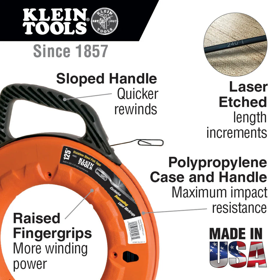 1/8-Inch Wide Steel Fish Tape 65-Foot, Steel Fish Tapes, Klein Tools - Maple Electric Supply 