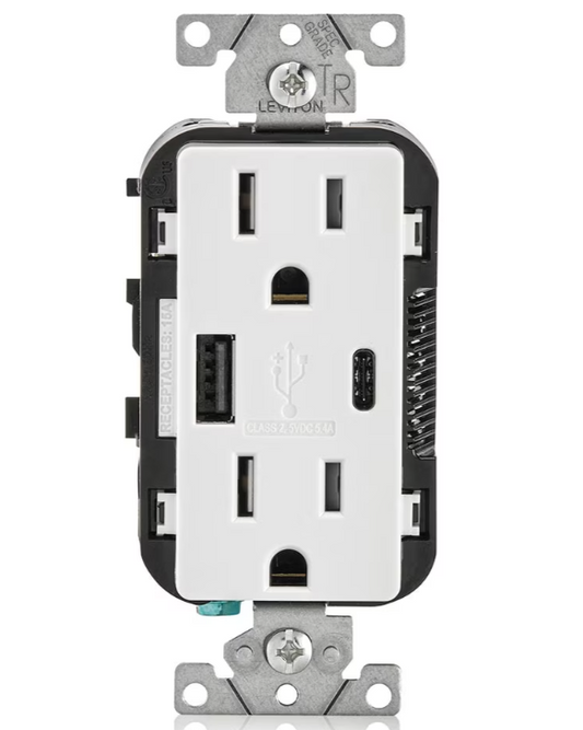 5.1A USB Type A/Type-C Wall Outlet Charger with 15A Tamper-Resistant Outlet