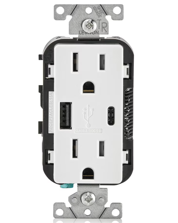 5.1A USB Type A/Type-C Wall Outlet Charger with 15A Tamper-Resistant Outlet - Maple Electric Supply 