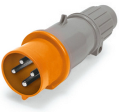 IP44 PLUG 20A  125/250VAC  3P 4W  SPLASHPROOF, Pin & Sleeve, Techspan - Maple Electric Supply 
