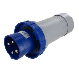 MALE CONNECTOR: 60A, 250v, 3 Pole, 4 Wire, Pin and Sleeve, Non-Metallic, Watertight (IP67), Blue; - Maple Electric Supply 