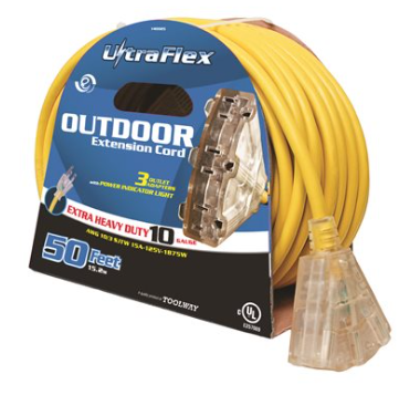 Extension Cord Outdoor / Indoor SJTW 10 / 3 Lighted 3-Tap Yellow 50ft