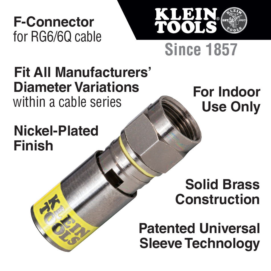 Klein Tools VDV812-606 Universal F Compression Connector RG6, R6Q, 10-Pk - feature detail