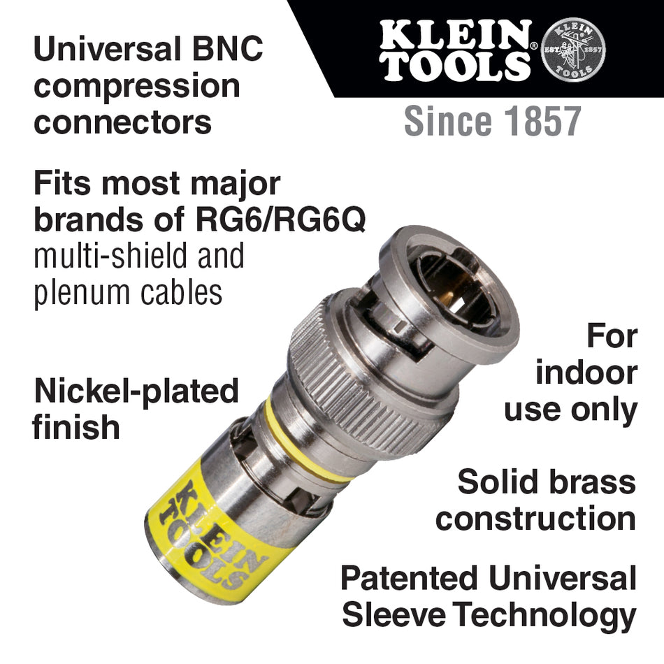 Klein Tools VDV813-607 Universal BNC Compression Connector RG6-R6Q 10-Pk - feature detail