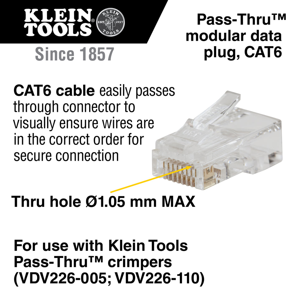 Pass-Thru™ Modular Data Plug, CAT6, 50-Pack