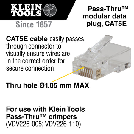 Pass-Thru™ Modular Data Plugs, RJ45 CAT5E, 10-Pack