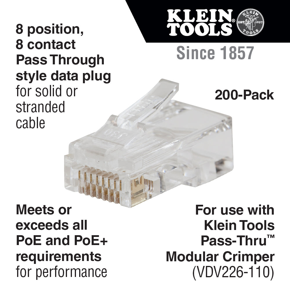 Pass-Thru™ Modular Data Plugs, CAT6, 200-Pack
