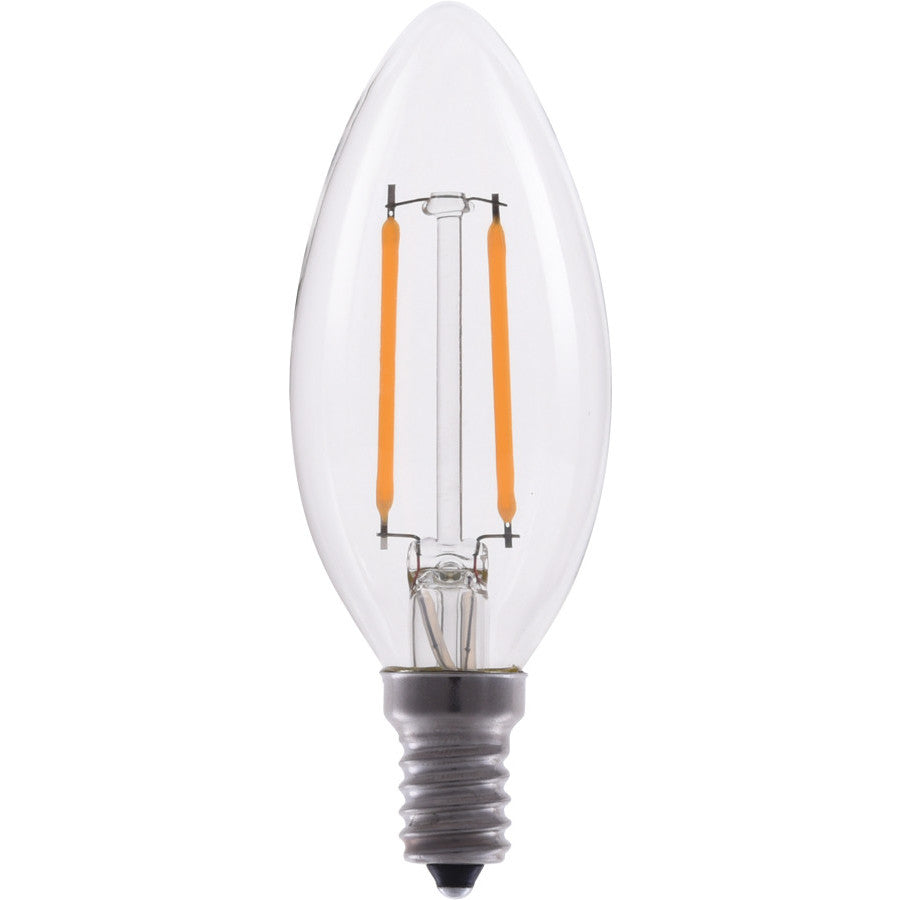 EiKO 2.5W LED Filament B11 Candelabra Bulb - 200lm, Dimmable, 80CRI, Warm White 2700K, 320° Beam Angle, E12 Base, 120VAC - Maple Electric Supply 