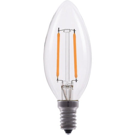 EiKO 2.5W LED Filament B11 Candelabra Bulb - 200lm, Dimmable, 80CRI, Warm White 2700K, 320° Beam Angle, E12 Base, 120VAC - Maple Electric Supply 