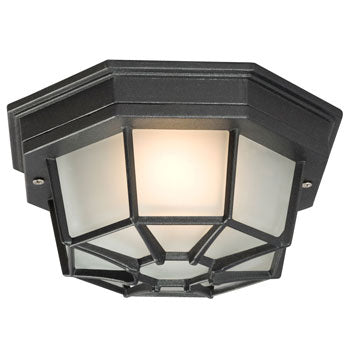 301401 BLK Outdoor Cast Aluminum Ceiling Fixture - Black Finish, Frosted Glass, 60W Bulb, 9"D x 4"H, Outdoor Lighting, Galaxy Lighting - Maple Electric Supply 