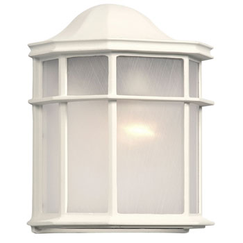 Outdoor Cast Aluminum Wall Fixture 303218WH - White, Frosted Acrylic Diffuser, 60W Bulb, Med Base, 7.5"W x 9.75"H, Outdoor Lighting, Galaxy Lighting - Maple Electric Supply 