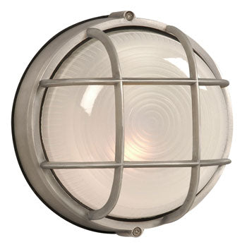 Cast Aluminum Marine Light 305012SA - Satin Aluminum, Frosted Glass, 60W, Non-Dimmable with Guard, Outdoor Lighting, Galaxy Lighting - Maple Electric Supply 