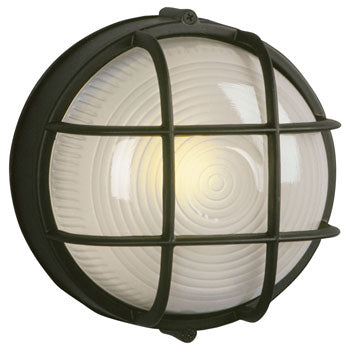 Cast Aluminum Marine Light with Guard - Black Frosted Glass - 305012 BLK - 60W, Med. Base, Non-Dimmable, Outdoor Lighting, Galaxy Lighting - Maple Electric Supply 