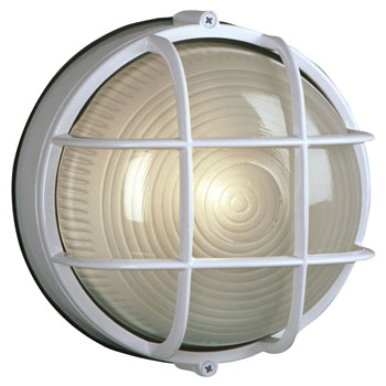 Cast Aluminum Marine Light 305012 WHT - White Finish w/ Frosted Glass, 60W Bulb, Guard Included, Outdoor Lighting, Galaxy Lighting - Maple Electric Supply 