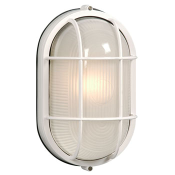 Cast Aluminum Marine Light 305013 WHT - White Finish w/ Frosted Glass, 100W Max, Medium Base, Non-Dimmable, Outdoor Lighting, Galaxy Lighting - Maple Electric Supply 