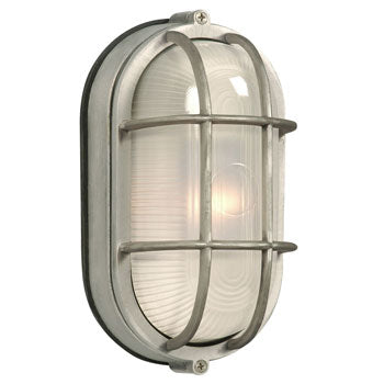 Cast Aluminum Marine Light 305014SA - Satin Finish, Frosted Glass, 60W Bulb, Med. Base, Non-Dimmable, Outdoor Lighting, Galaxy Lighting - Maple Electric Supply 