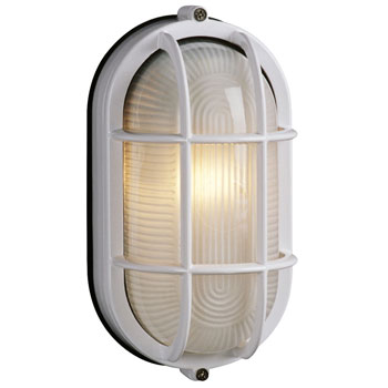 Cast Aluminum Marine Light 305014 WHT - White Finish, Frosted Glass, 60W Med Base, Non-Dimmable, Outdoor Lighting, Galaxy Lighting - Maple Electric Supply 