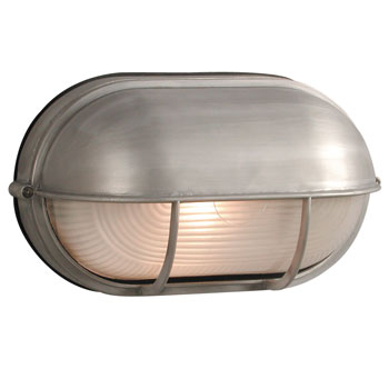 Satin Aluminum Marine Light 305562SA with Hood & Frosted Glass - 100W Bulb, Med. Base, 11-1/8"W x 6-1/2"H, Outdoor Lighting, Galaxy Lighting - Maple Electric Supply 