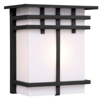 312490BK Outdoor Wall Fixture - Black Finish with White Acrylic Lens, 60W Med. Base Bulb, 8-1/4"W x 9"H x 5"E, Non-Dimmable, Outdoor Lighting, Galaxy Lighting - Maple Electric Supply 