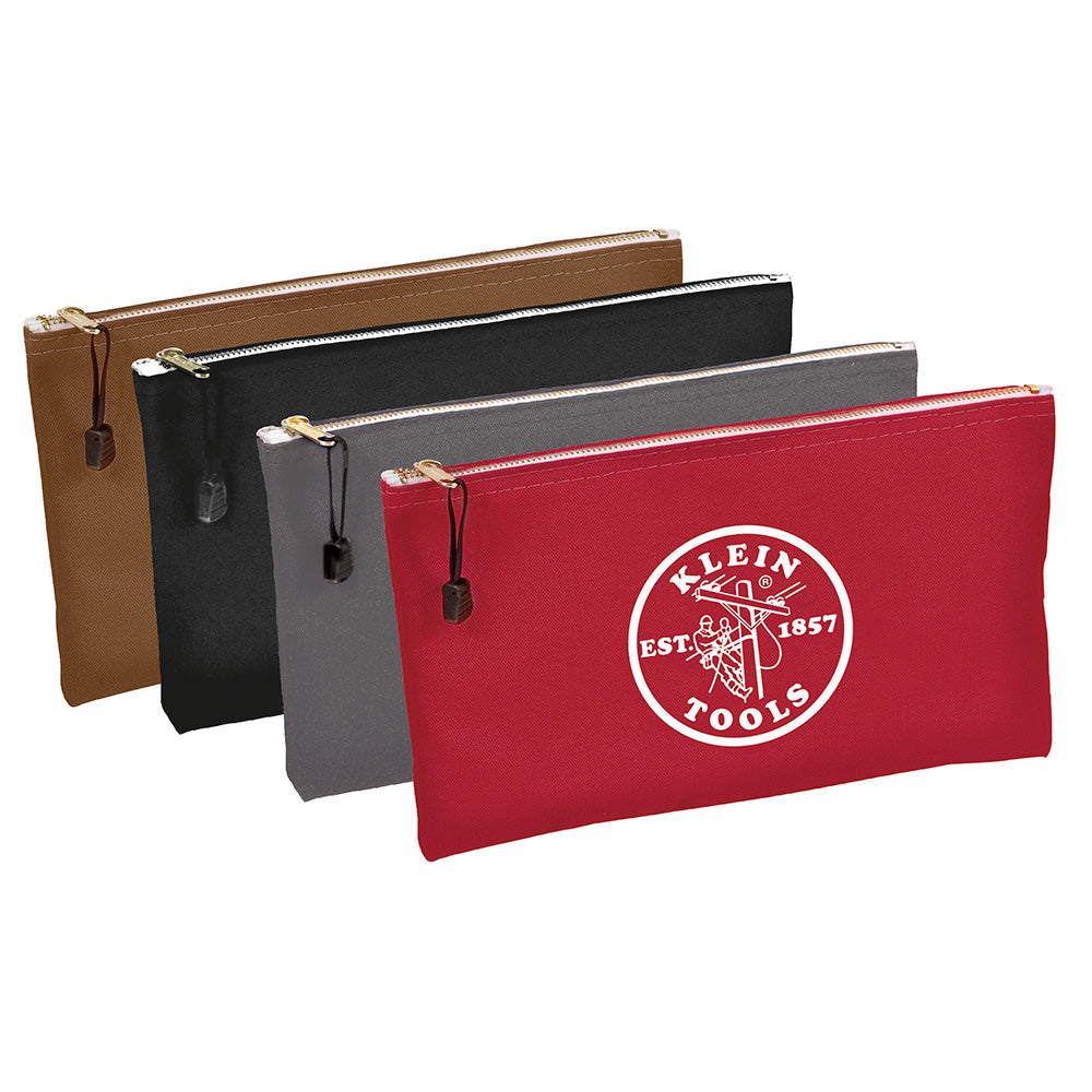 Canvas Bag 4 Pk Brown/Black/Gray/Red, Canvas Zipper Bags, Klein Tools - Maple Electric Supply 