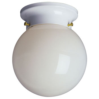 Flush Mount 61035W-W - White, Glossy Finish, White Glass Shade, 60W, Non-Dimmable, Ceiling Fixtures, Galaxy Lighting - Maple Electric Supply 