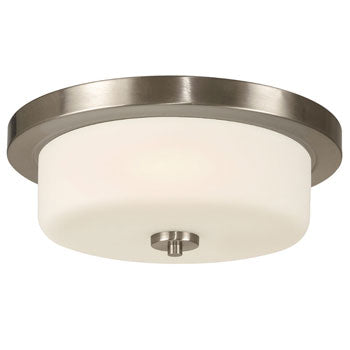 Danton Flush Mount - Brushed Nickel, Satin White Glass, 2x60W, 14.5"x5.25", Non-Dimmable Ceiling Light Fixture, Ceiling Fixtures, Galaxy Lighting - Maple Electric Supply 