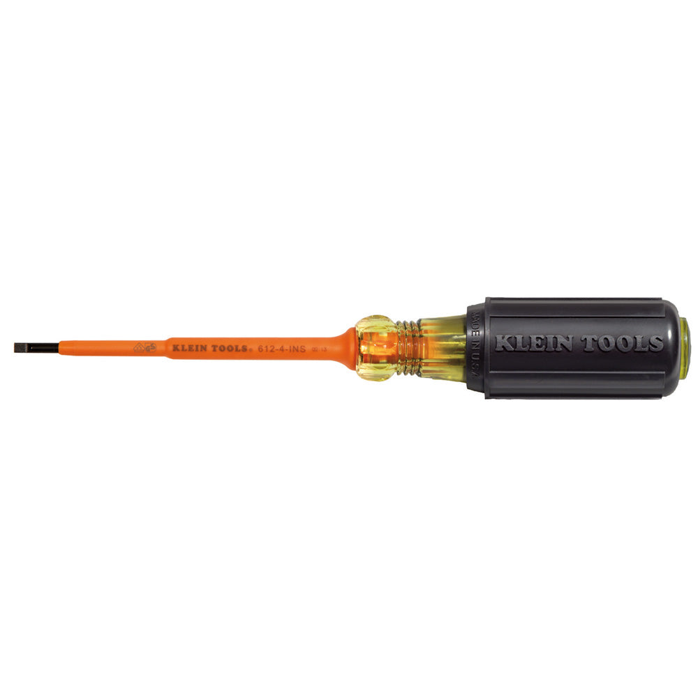 Insulated 1/8-Inch Slotted Screwdriver, 4-Inch, Insulated Cabinet; Insulated Screwdrivers and Nut Drivers, Klein Tools - Maple Electric Supply 