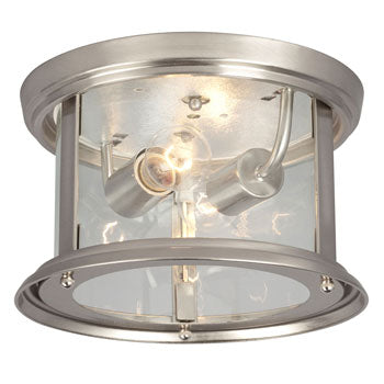 Huntington Flush Mount Light - Brushed Nickel, Clear Glass, 2x60W, 10"D x 6.25"H, Non-Dimmable, Ceiling Fixtures, Galaxy Lighting - Maple Electric Supply 