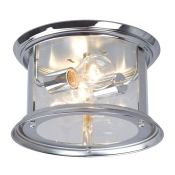 Huntington Chrome Flush Mount Light - Clear Glass, 2 x 60W Bulbs, 10" Diameter, Non-Dimmable, Sleek Design, Ceiling Fixtures, Galaxy Lighting - Maple Electric Supply 