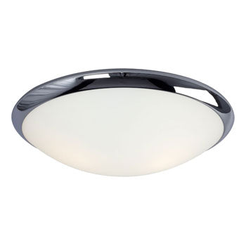 Flushmount 612394CH - Chrome Finish with Satin White Glass, 2x60W Med. Base Bulbs, 15.25"D x 4.13"H, Ceiling Fixtures, Galaxy Lighting - Maple Electric Supply 