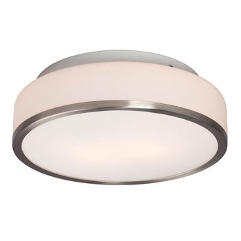 Flush Mount 613532BN - Brushed Nickel, Opal White Glass, 2x A15 Bulbs, 60W, 11-5/8"D x 3-1/2"H, Ceiling Fixtures, Galaxy Lighting - Maple Electric Supply 